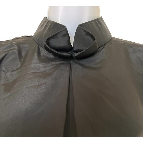 REGINA PORTER VTG Black High neck satin long sleeve high collar blouse sz 12 - Picture 2 of 8
